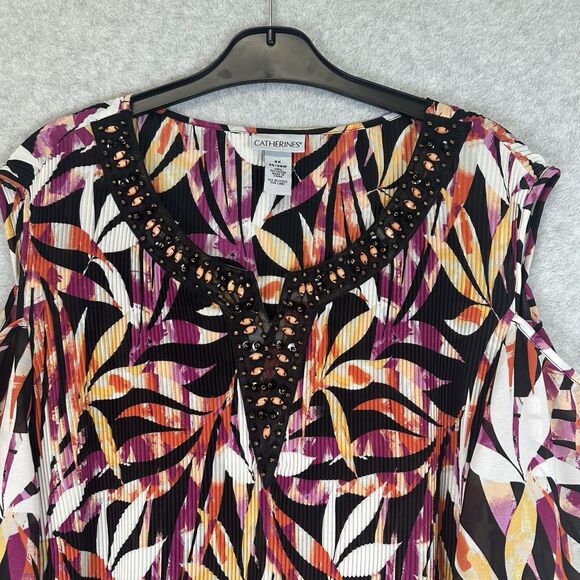 Catherines Chiffon Tunic Top Womens Plus 3X Festival Boho Sheer Beaded Blouse - Picture 2 of 9